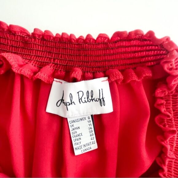 JOSEPH RIBKOFF Off The Shoulder Tulip Sleeve Red Blouse Women's 8 - Picture 4 of 8